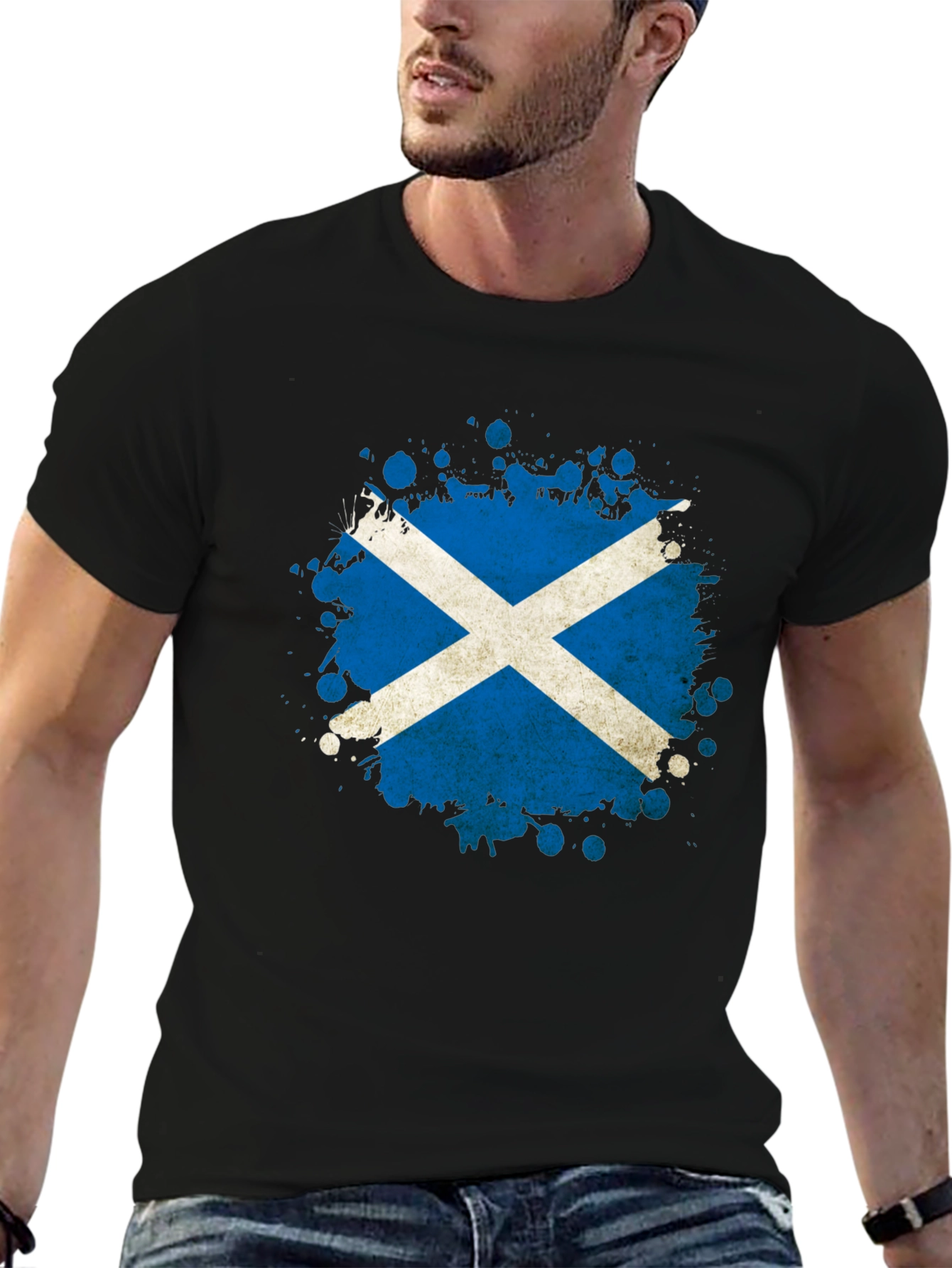 Scottish Flag Splatter T-Shirt - Black