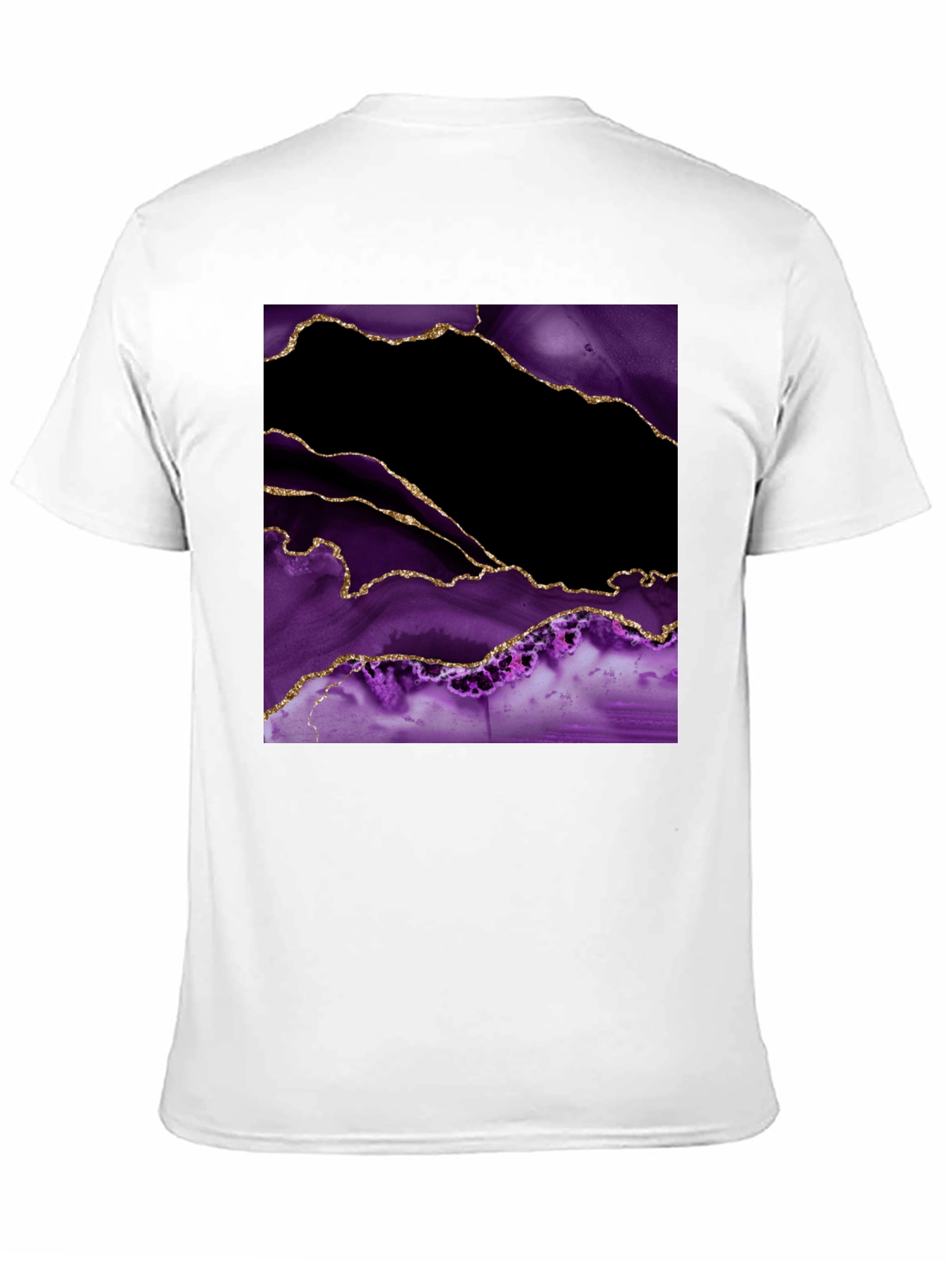 Abstract Purple & Gold Agate Print Black T-Shirt