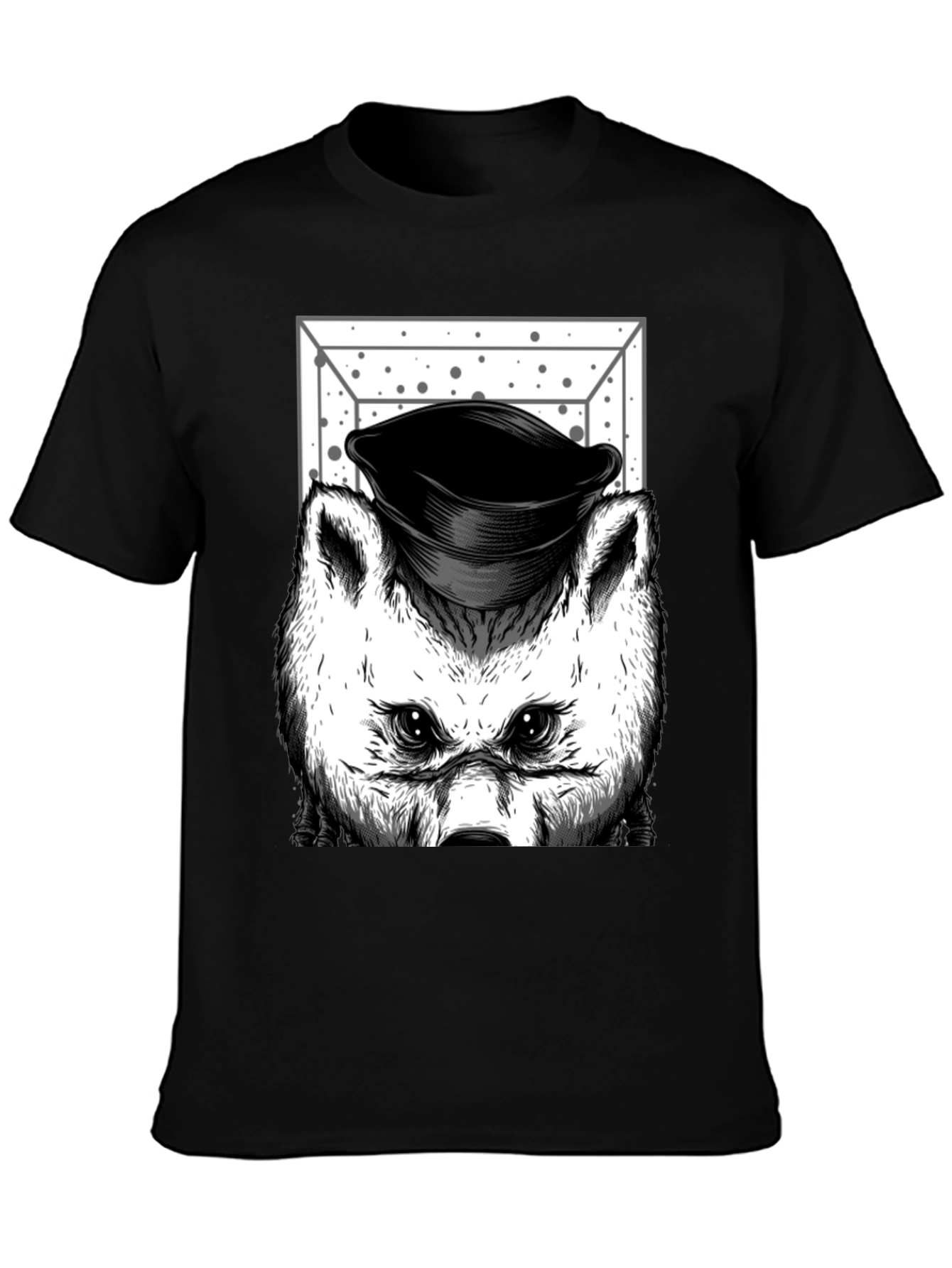 Wolf in Hat Graphic T-Shirt - Black