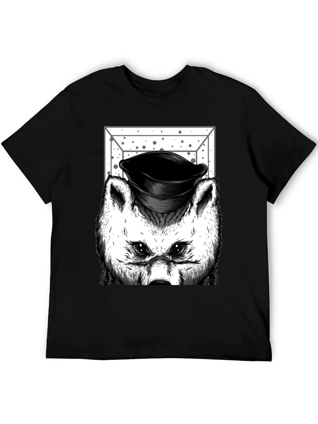 Wolf in Hat Graphic T-Shirt - Black
