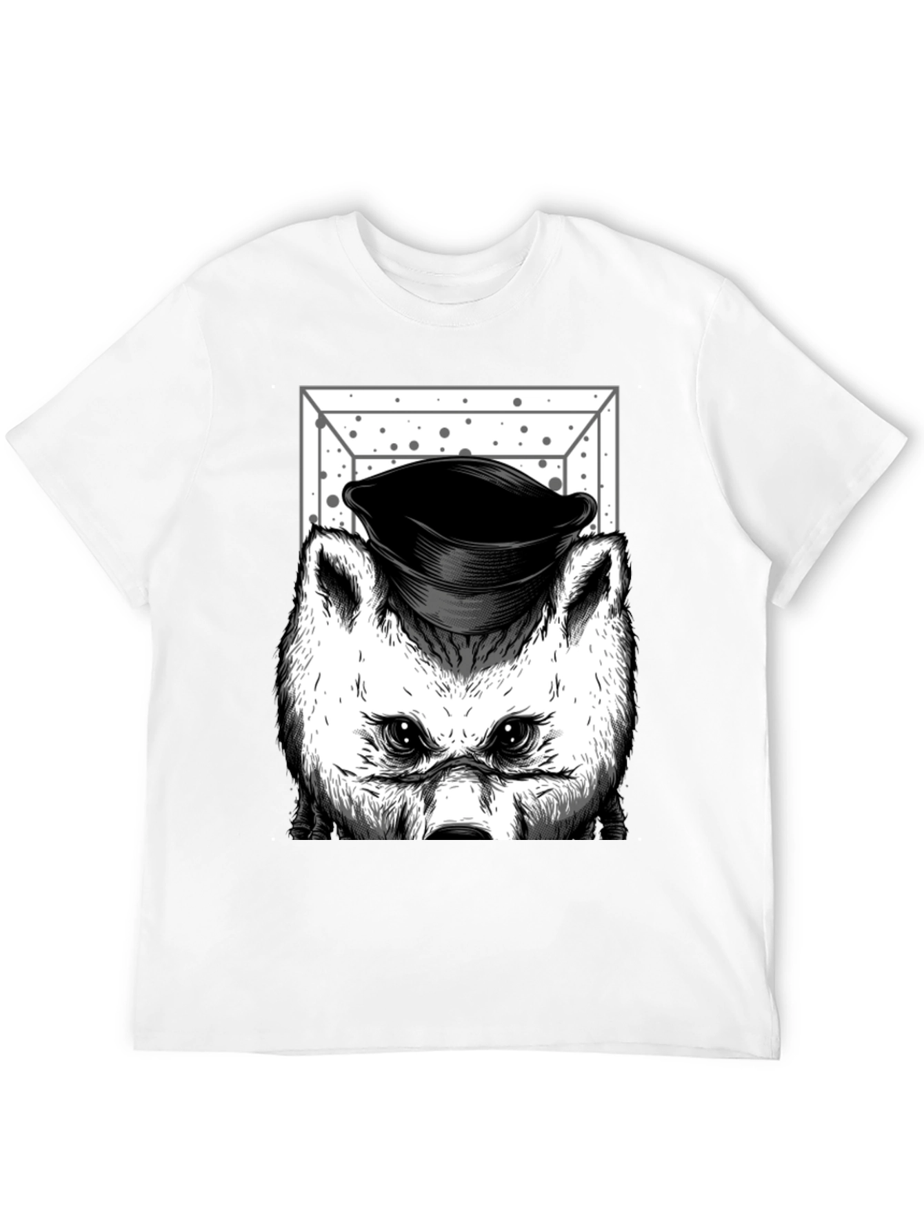 Wolf in Hat Graphic T-Shirt - Black