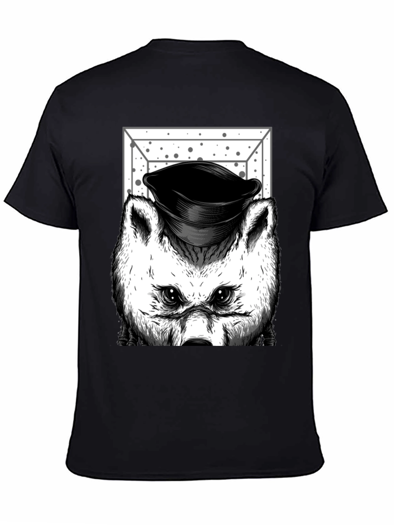 Wolf in Hat Graphic T-Shirt - Black