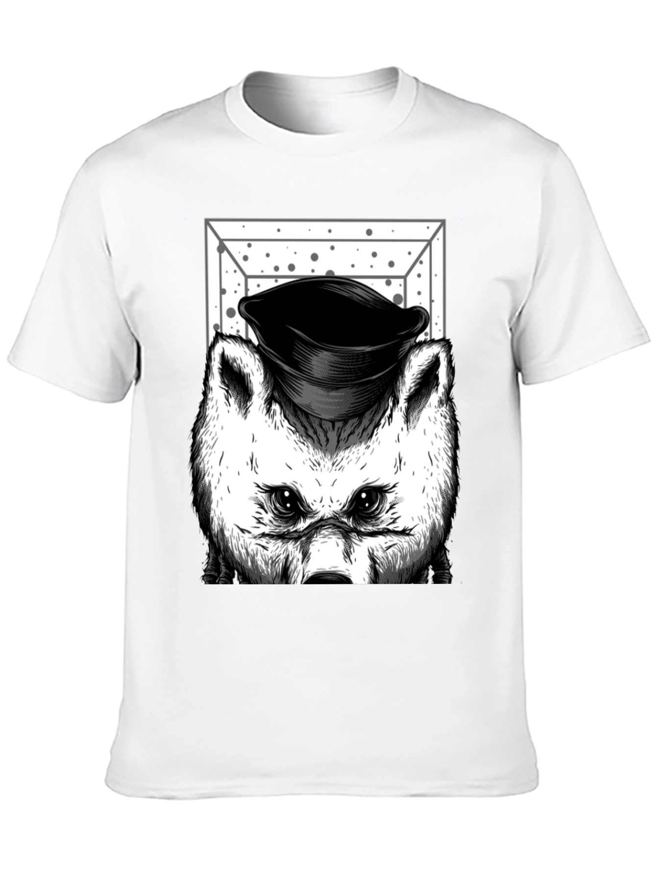 Wolf in Hat Graphic T-Shirt - Black