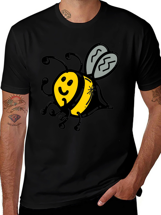 Cute Bee Graphic T-Shirt - Black Crew Neck