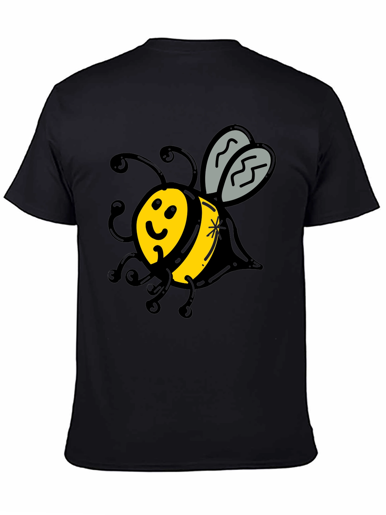 Cute Bee Graphic T-Shirt - Black Crew Neck