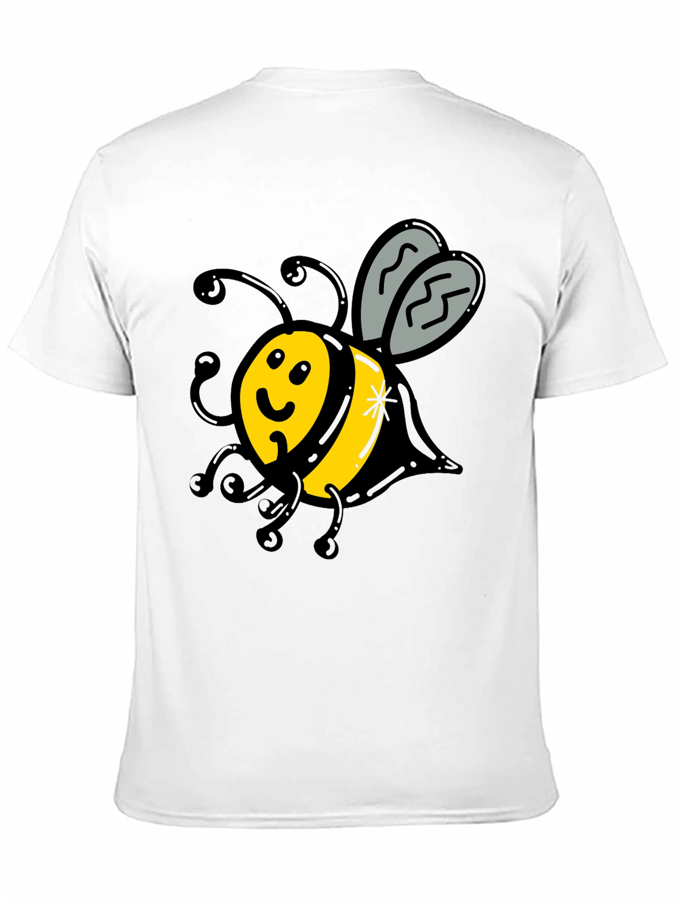 Cute Bee Graphic T-Shirt - Black Crew Neck