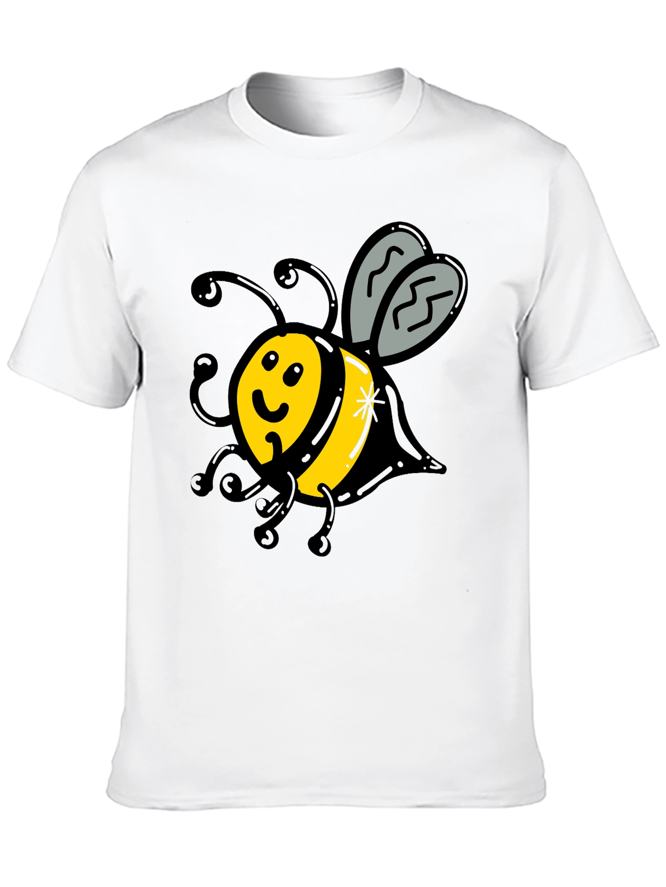 Cute Bee Graphic T-Shirt - Black Crew Neck
