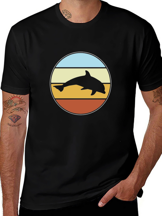 Retro Dolphin Sunset T-Shirt - Black