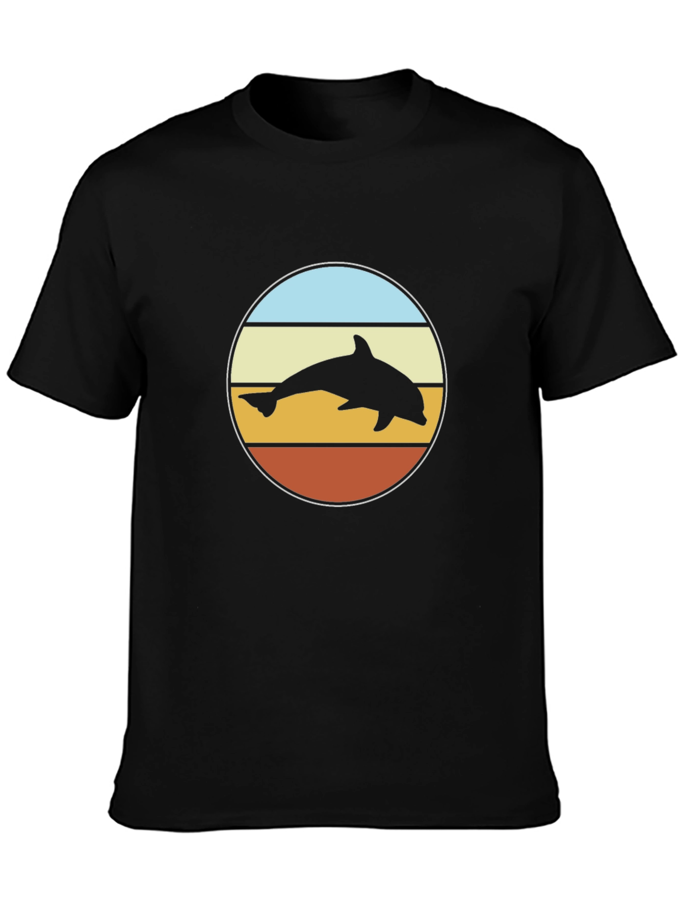 Retro Dolphin Sunset T-Shirt - Black