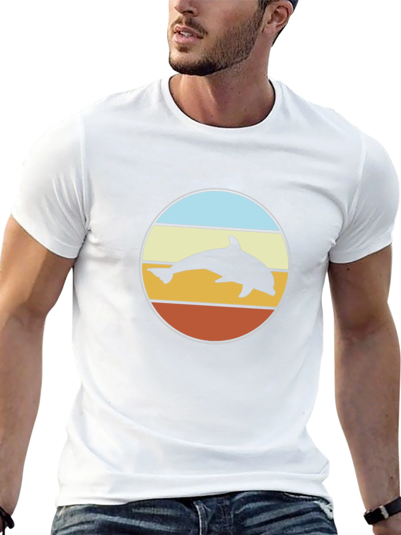 Retro Dolphin Sunset T-Shirt - Black