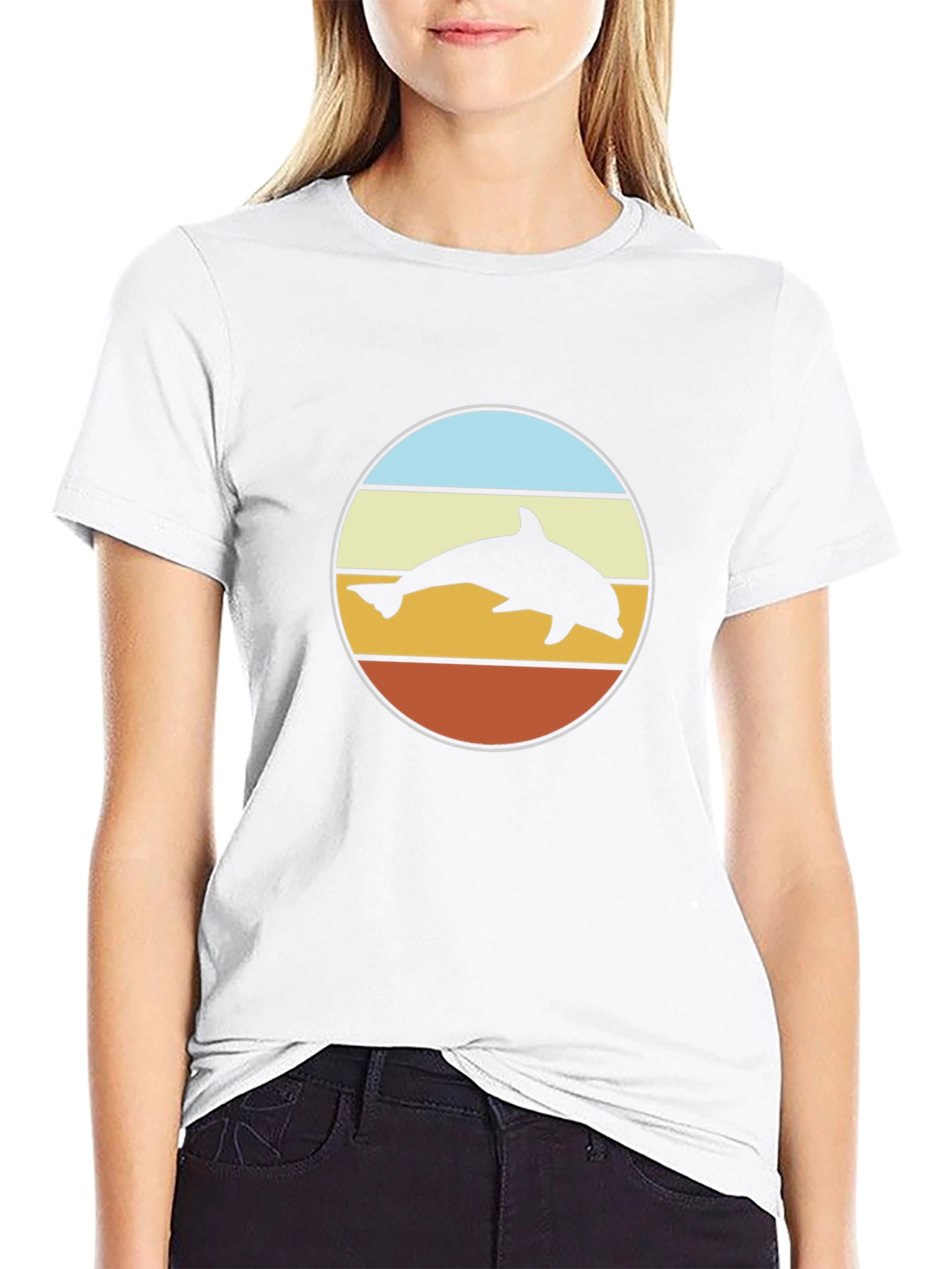 Retro Dolphin Sunset T-Shirt - Black