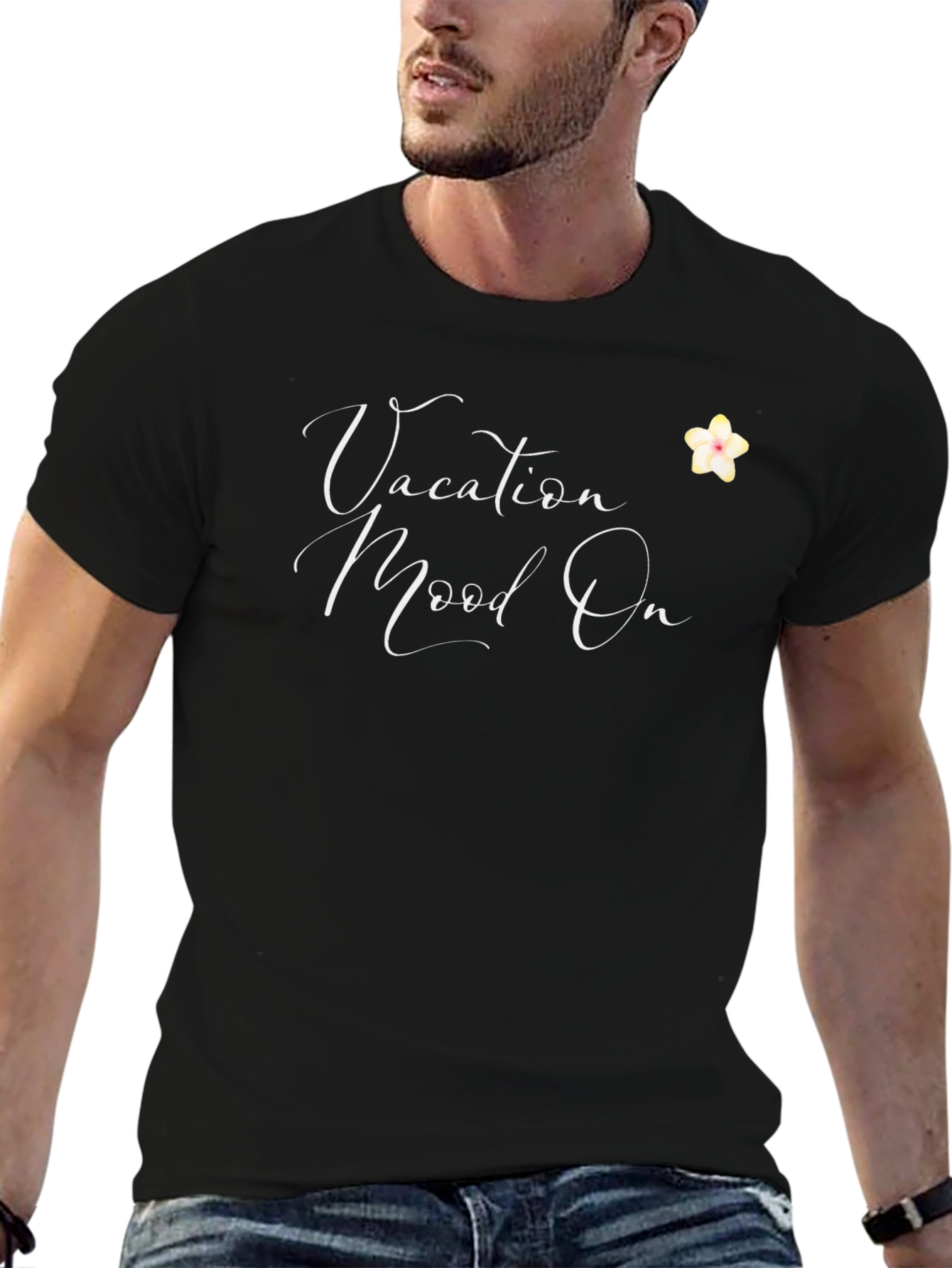 Vacation Mood On T-Shirt - Casual Black Tee