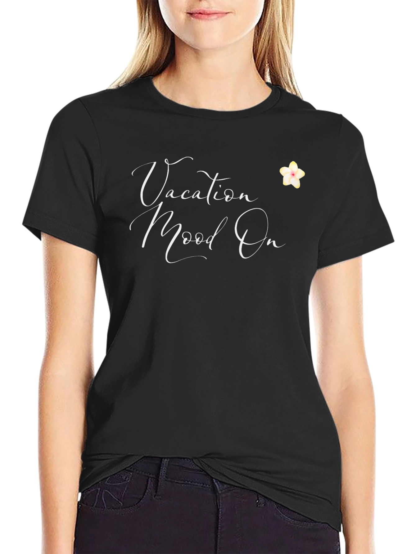 Vacation Mood On T-Shirt - Casual Black Tee