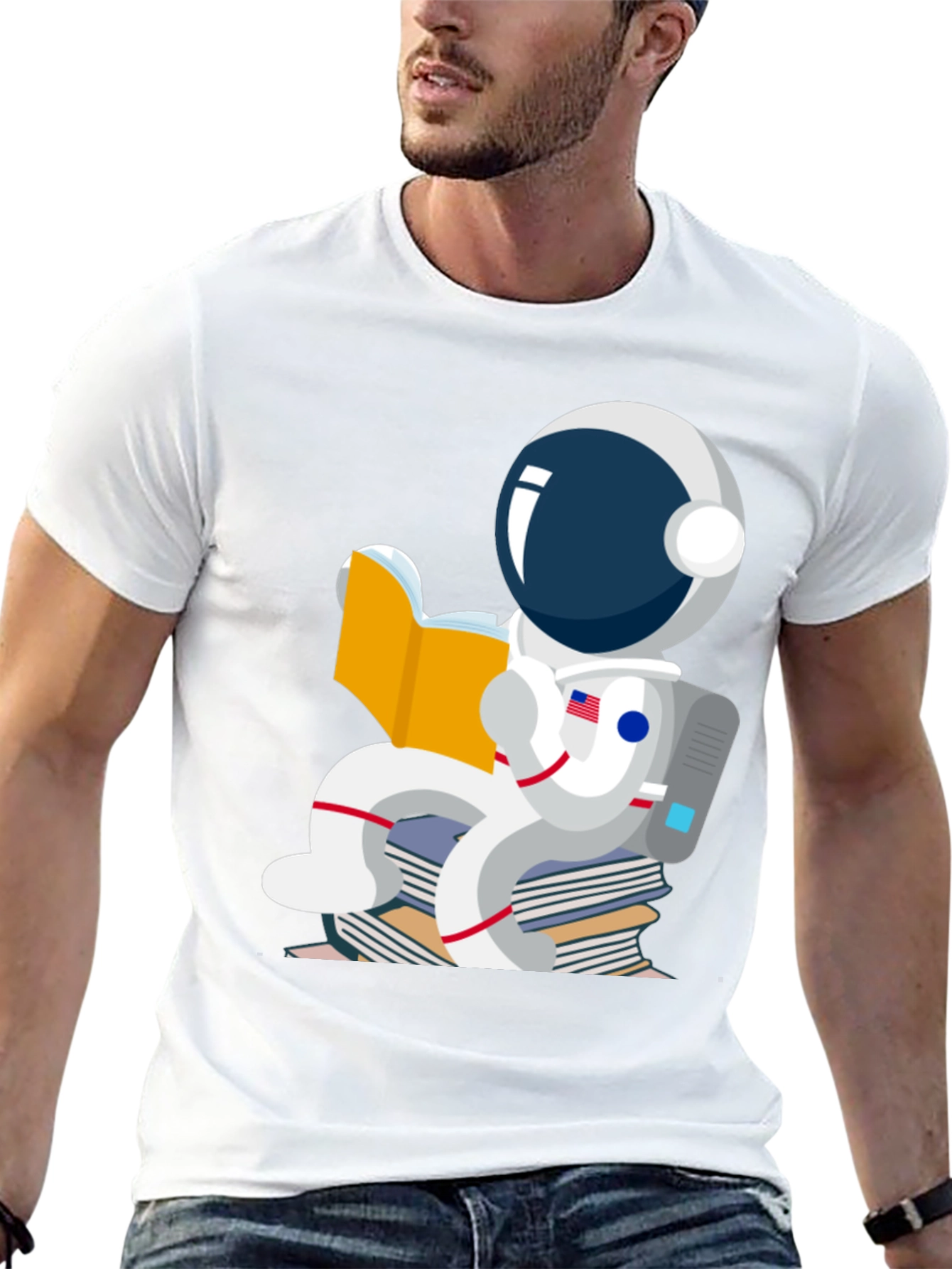 Astronaut Reading Books Graphic T-Shirt