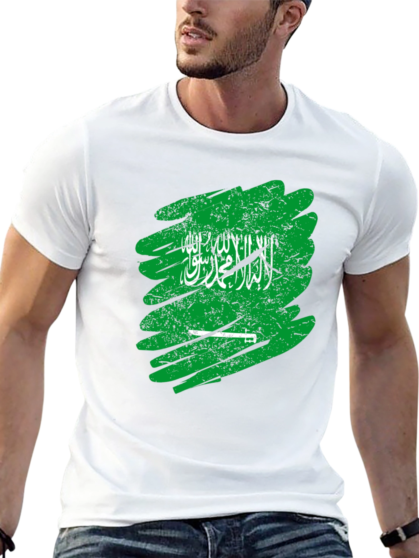 Saudi Arabia Flag Brush Stroke Graphic Tee