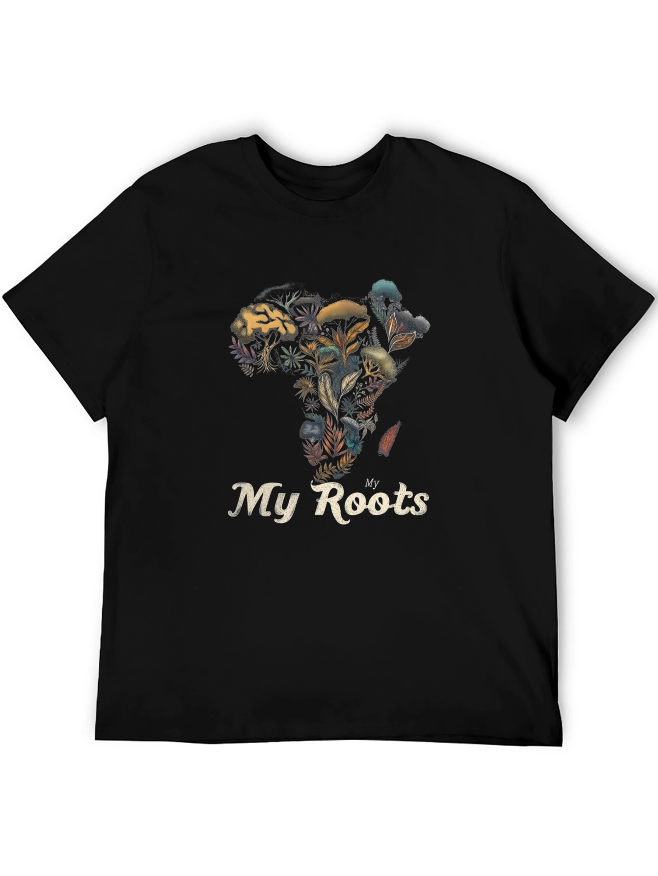 My Roots Africa Floral Print Black T-Shirt