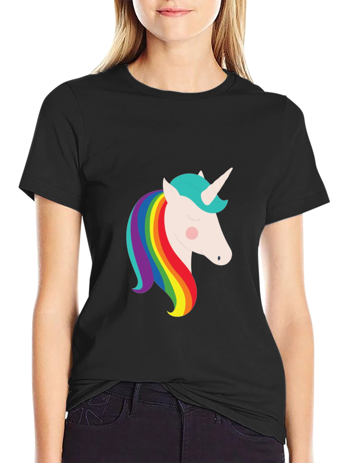 Unicorn Rainbow Graphic Black T-Shirt