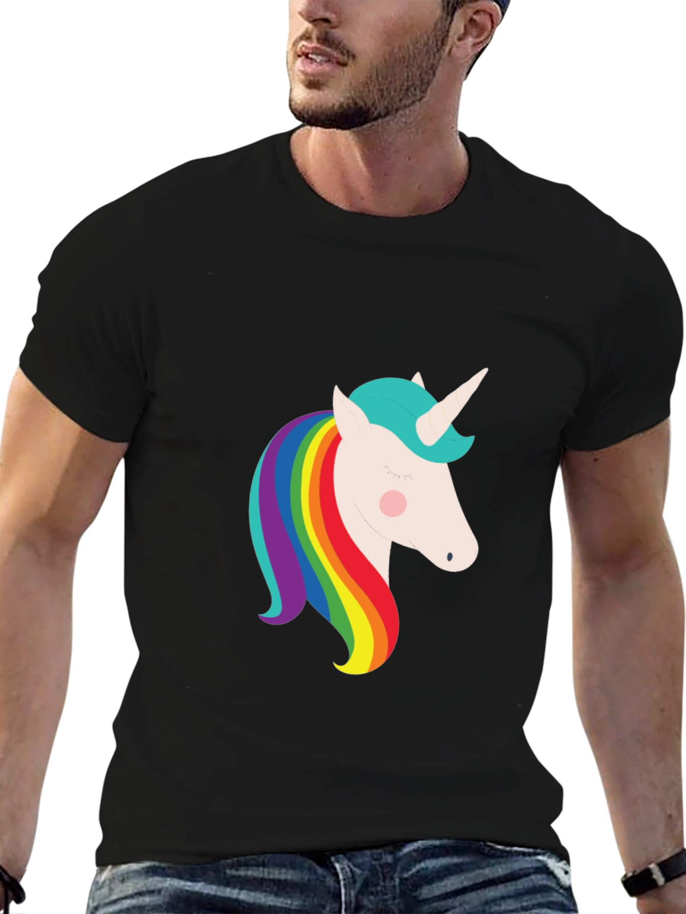 Unicorn Rainbow Graphic Black T-Shirt