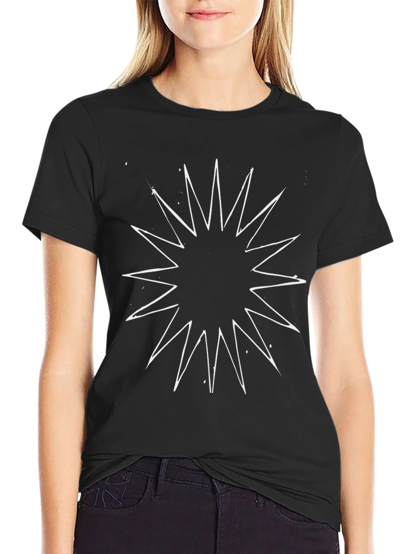 Black T-Shirt with Starburst Design