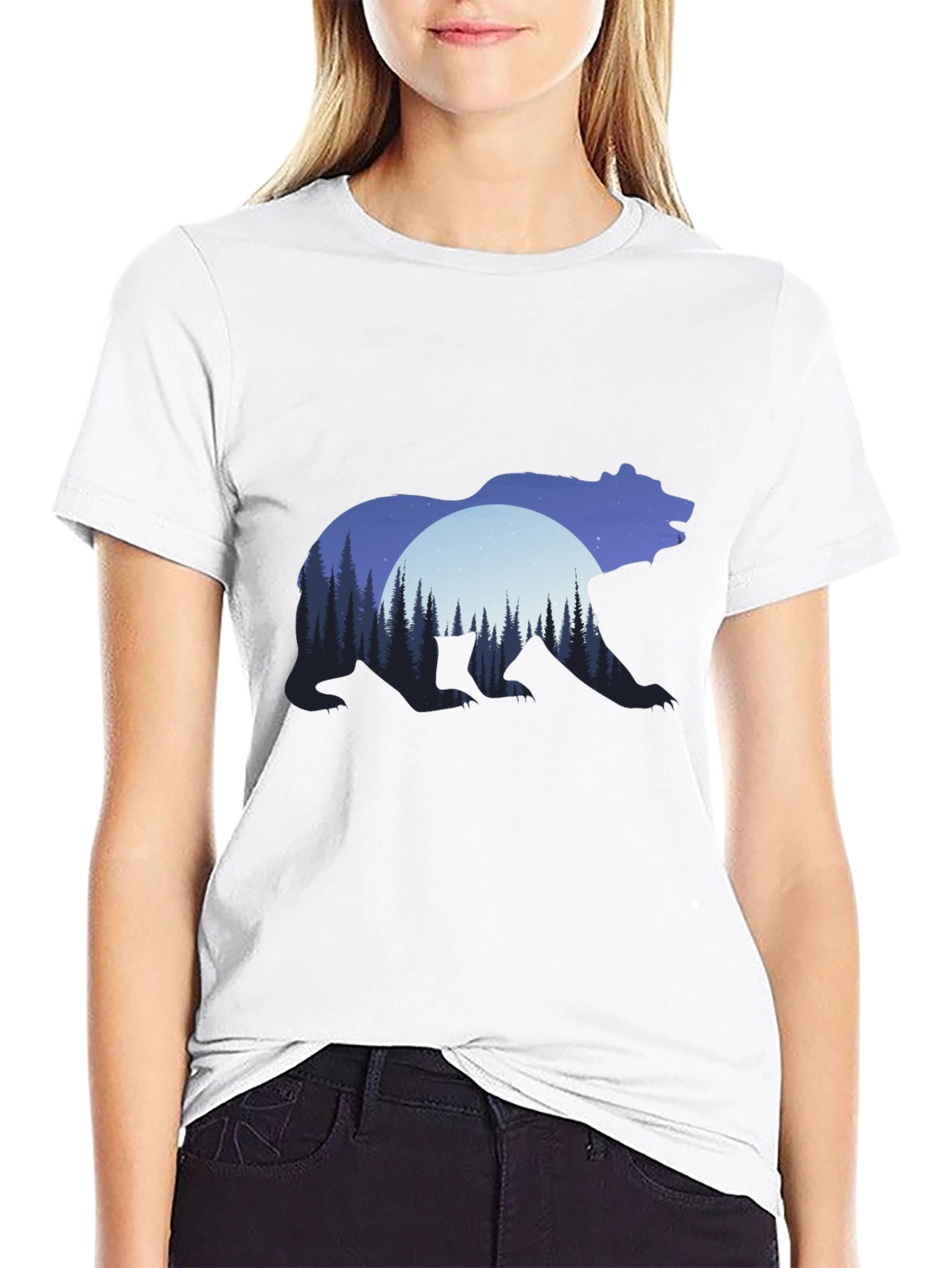 Bear Silhouette Forest Graphic T-Shirt