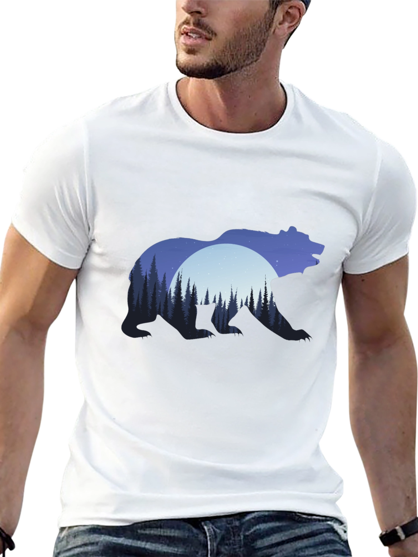 Bear Silhouette Forest Graphic T-Shirt
