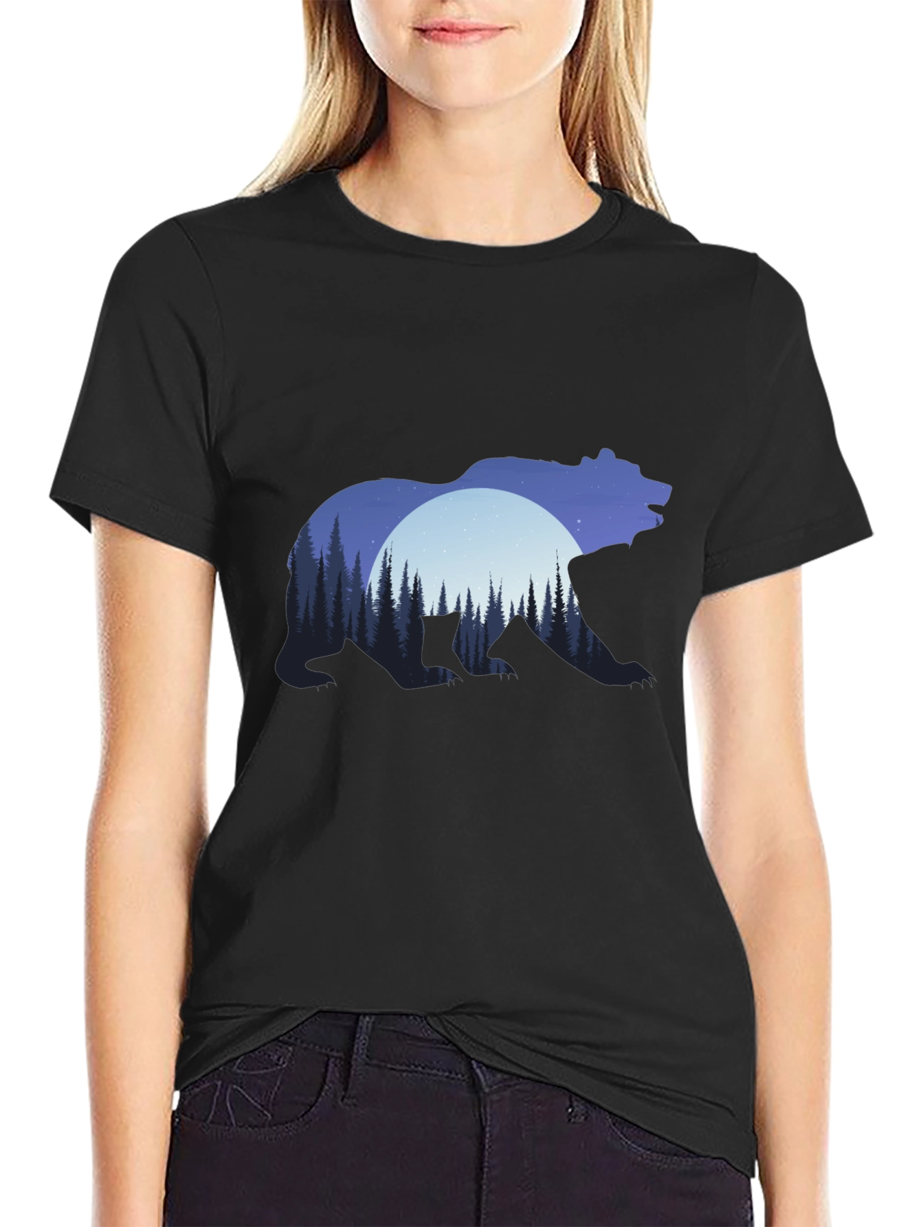 Bear Silhouette Forest Graphic T-Shirt