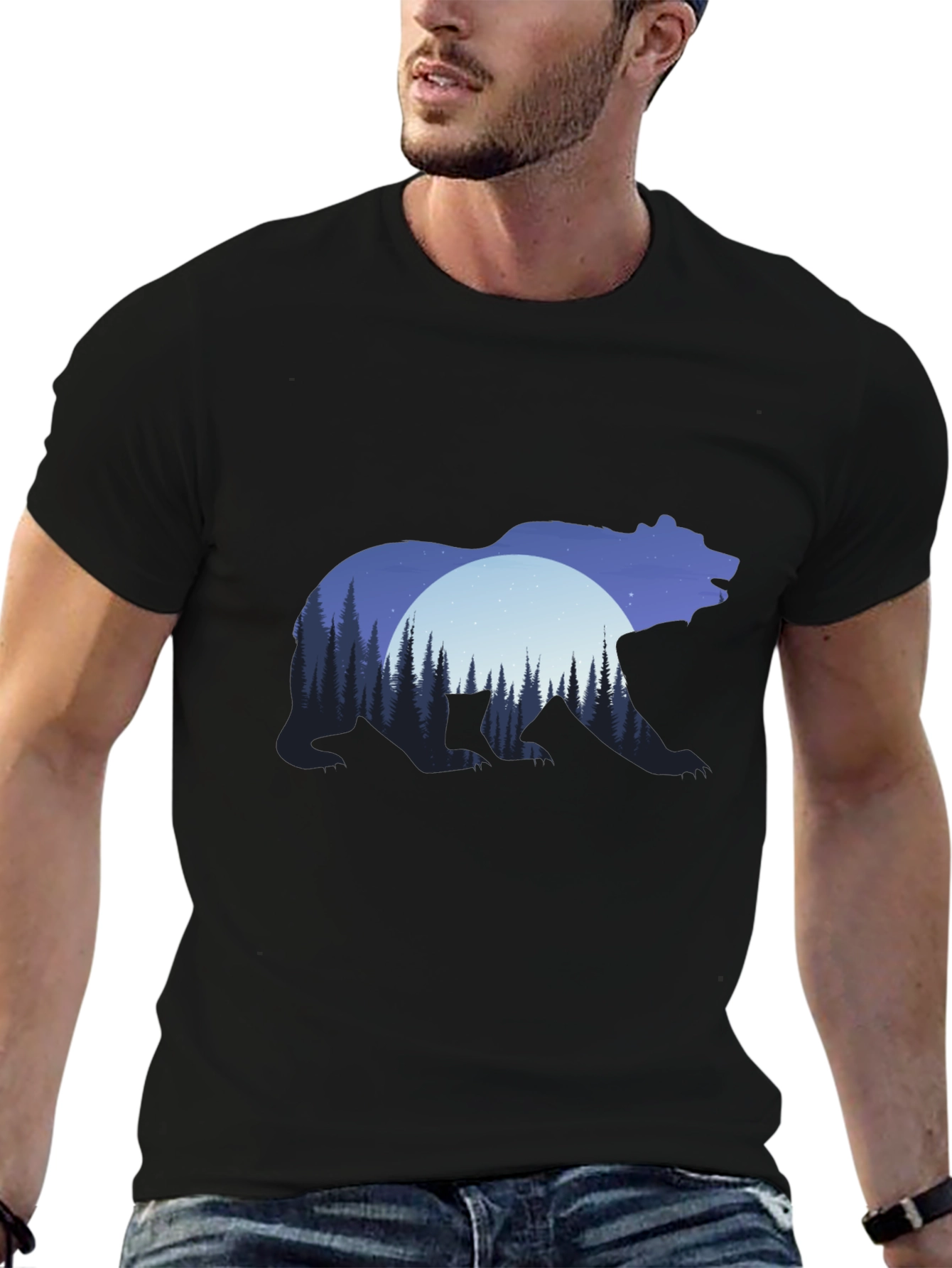 Bear Silhouette Forest Graphic T-Shirt