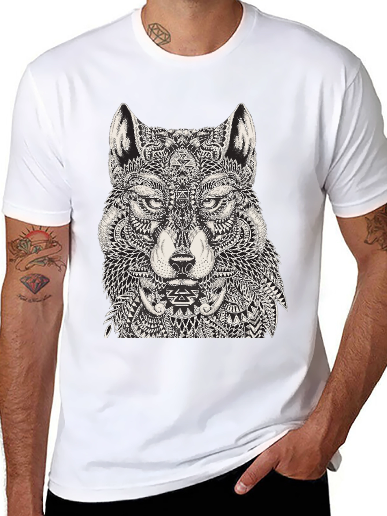 Wolf Graphic Black T-Shirt for Men