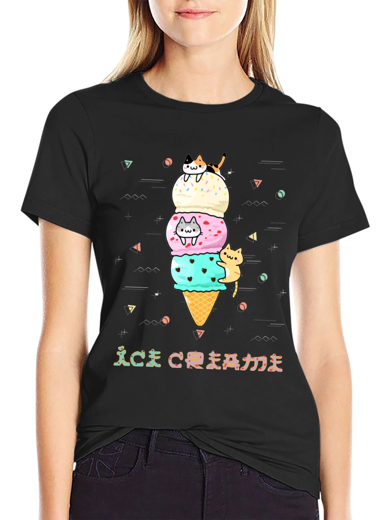 Cute Cat Ice Cream Graphic Tee
