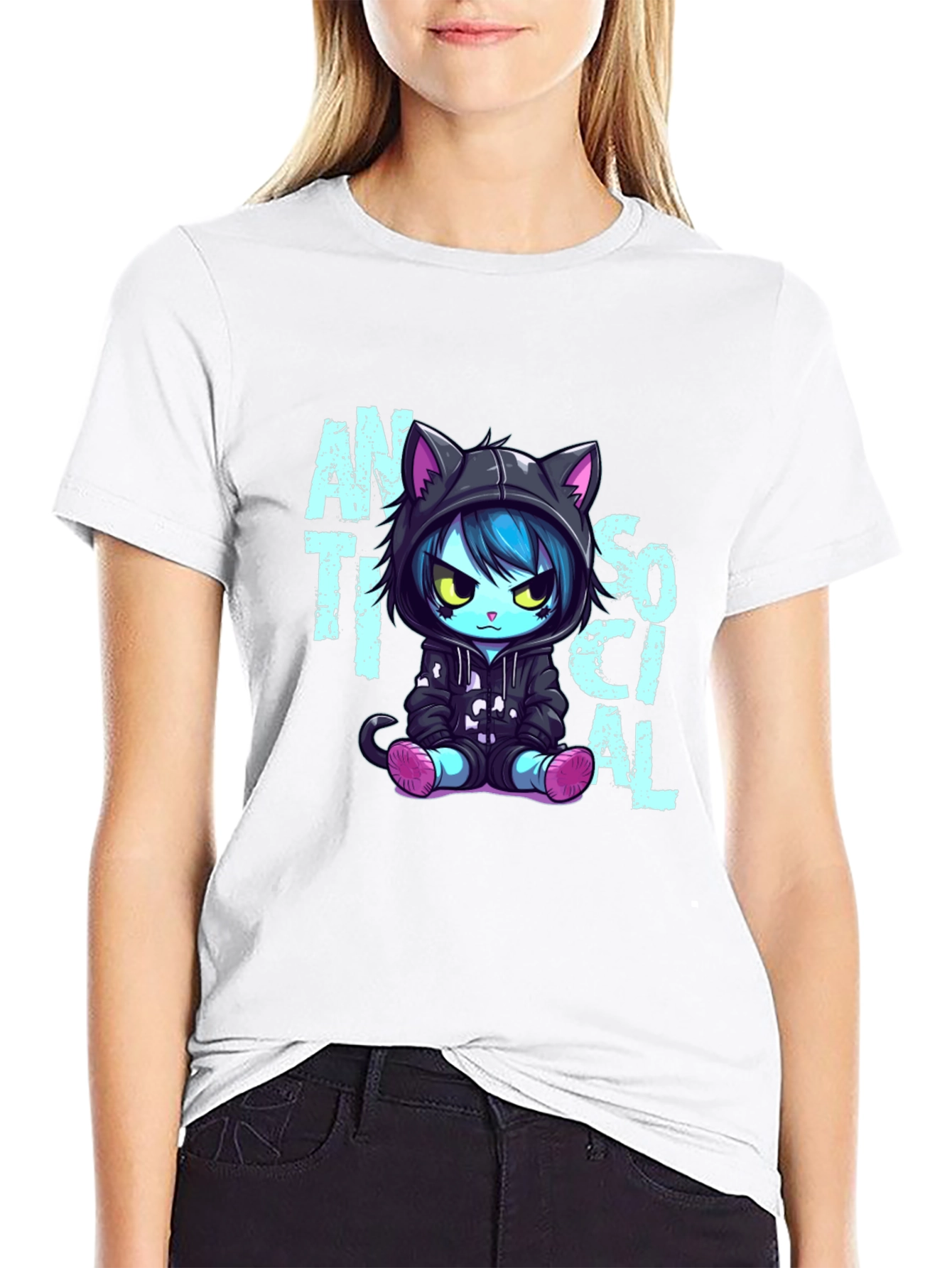 Anti Social Cat Graphic T-Shirt