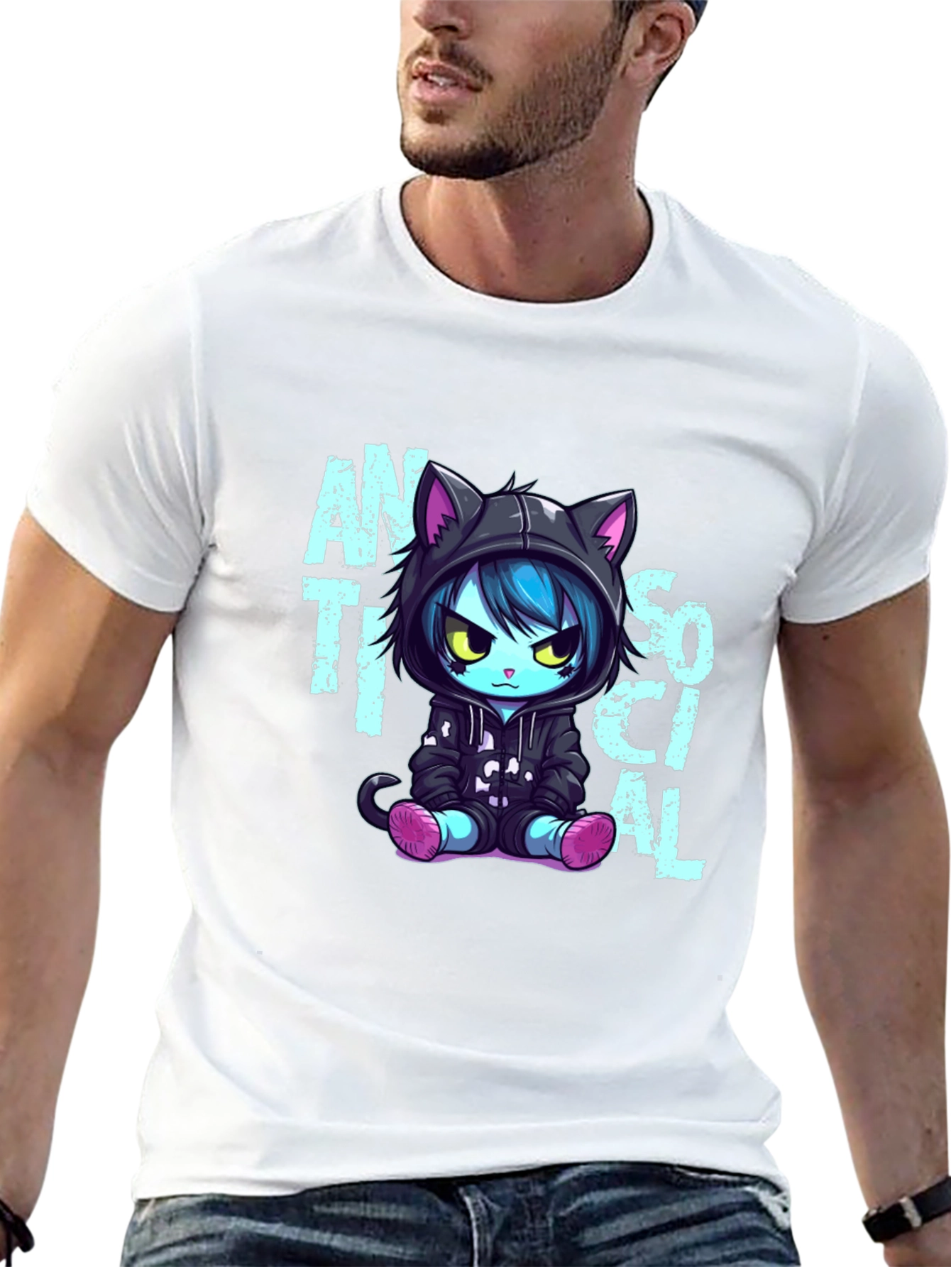 Anti Social Cat Graphic T-Shirt