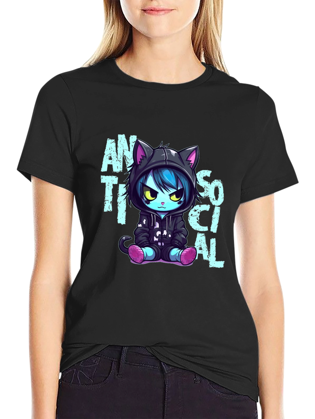 Anti Social Cat Graphic T-Shirt