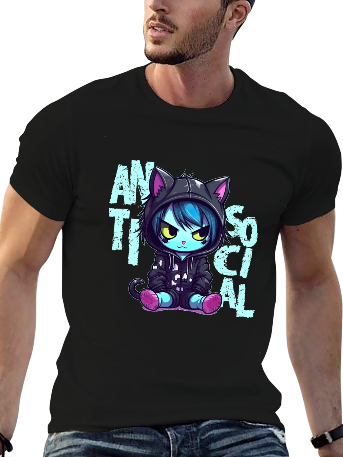 Anti Social Cat Graphic T-Shirt