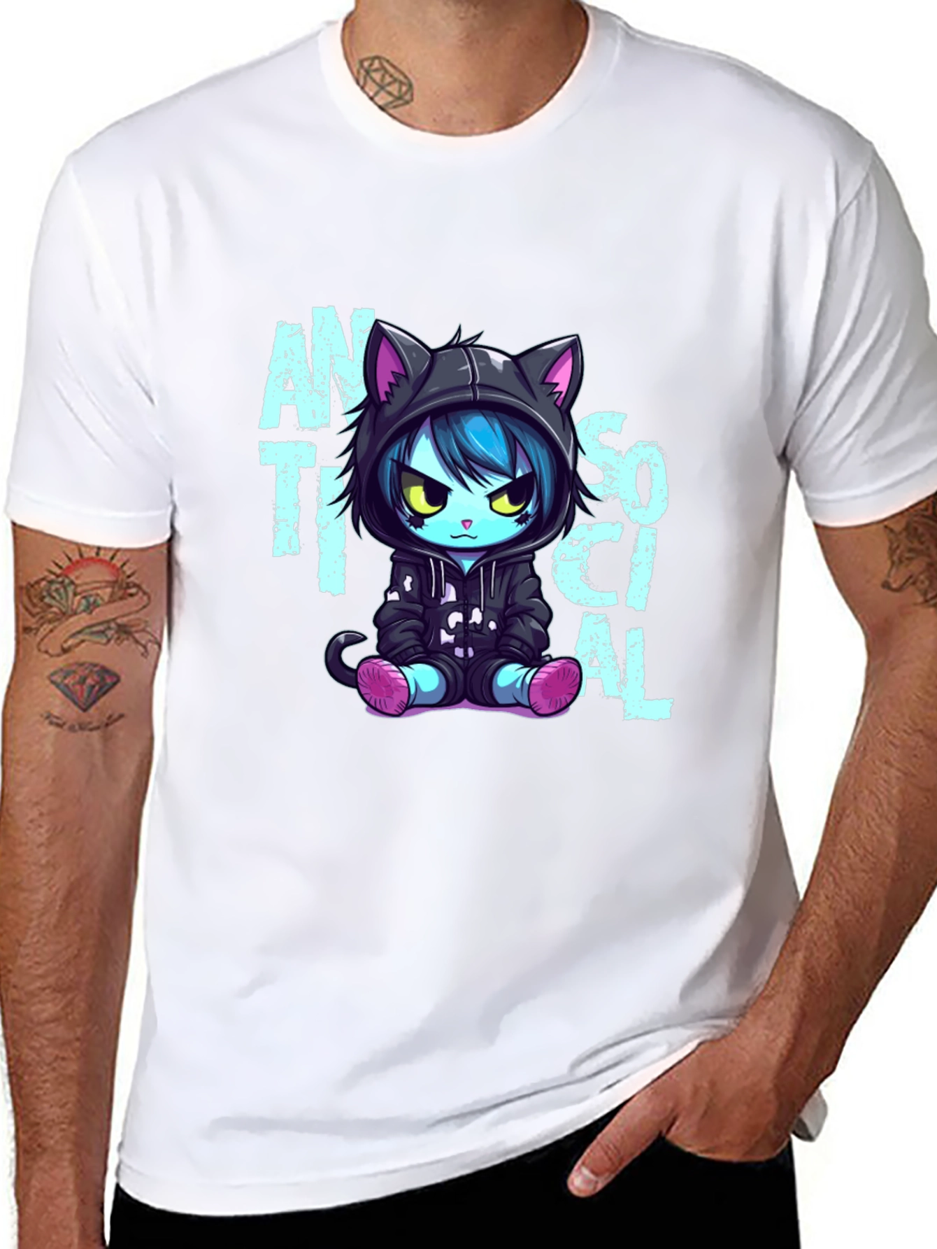 Anti Social Cat Graphic T-Shirt