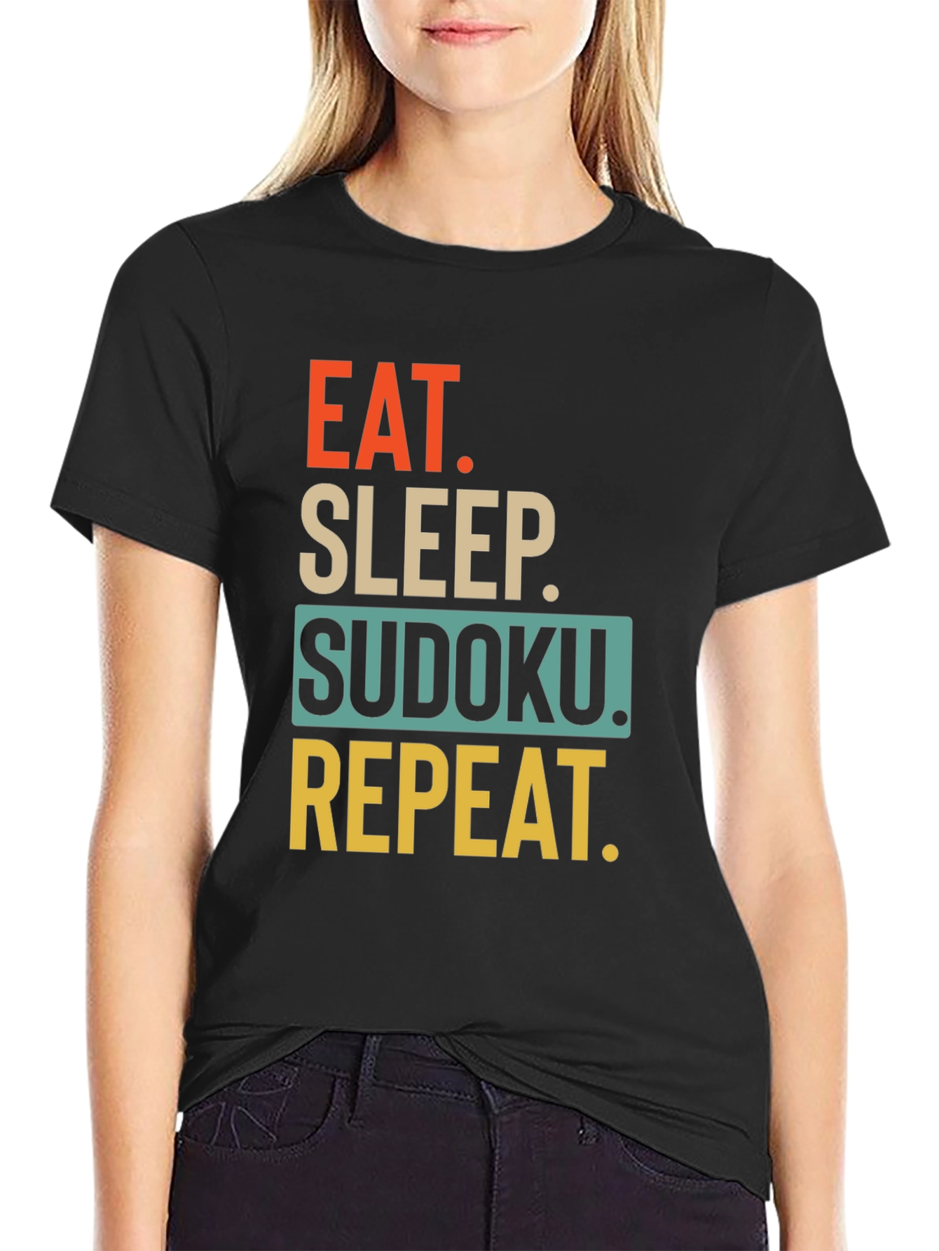 Eat Sleep Sudoku Repeat Black T-Shirt