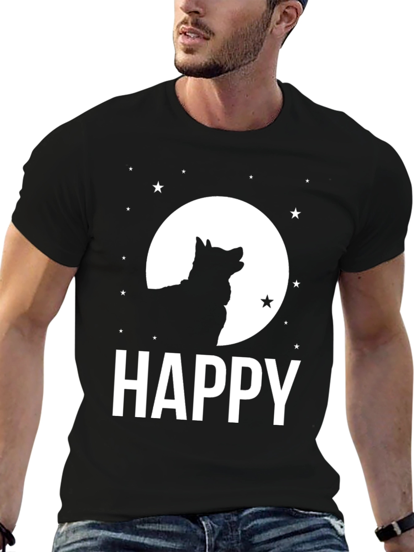Happy Wolf Moon Black T-Shirt