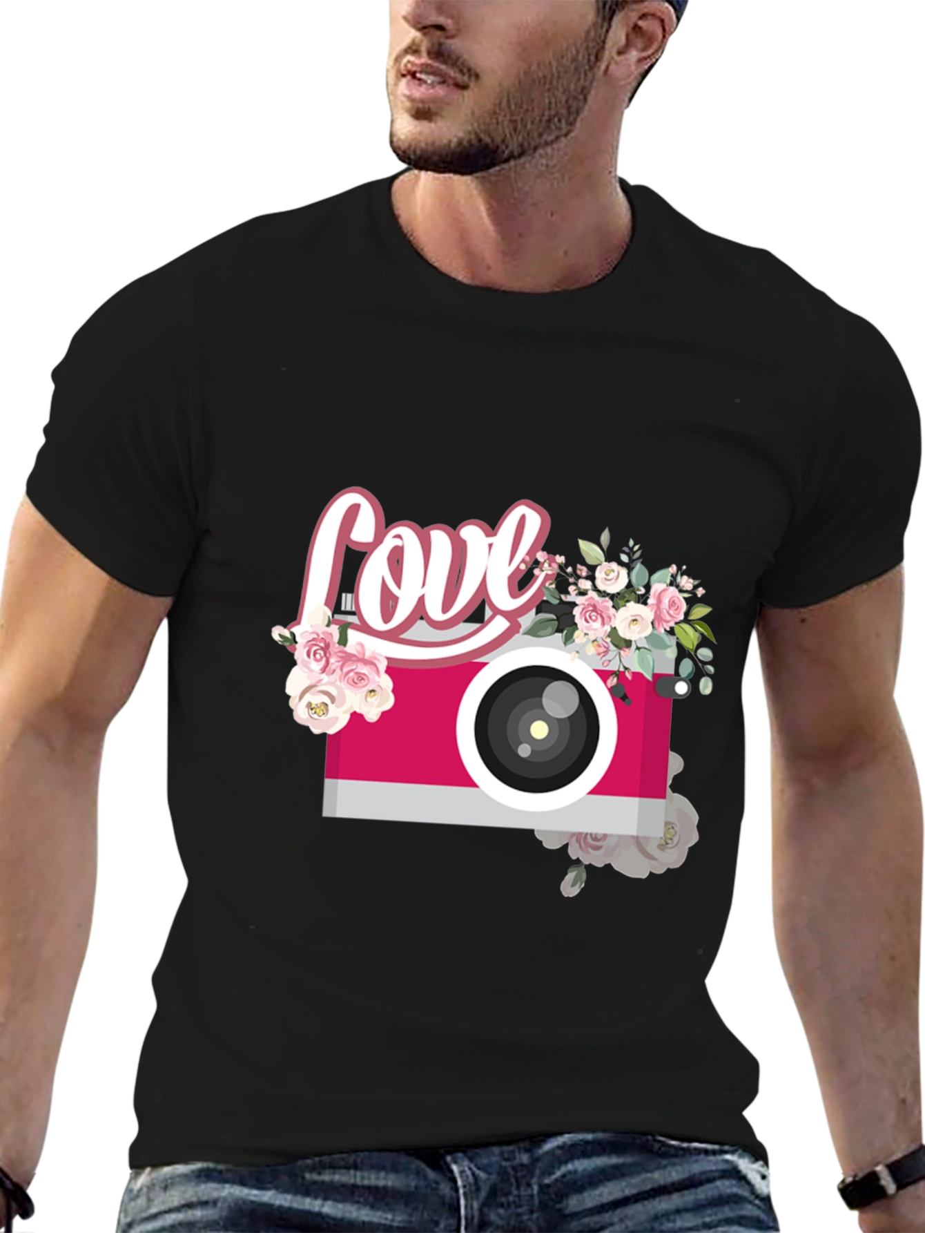 Love Camera Graphic Tee - Trendy Floral Design