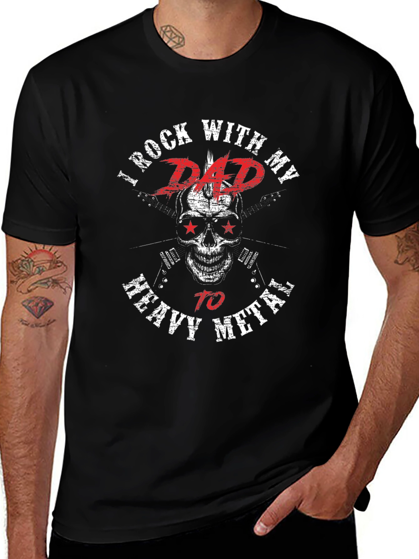 Rock With Dad Heavy Metal Black Graphic T-Shirt