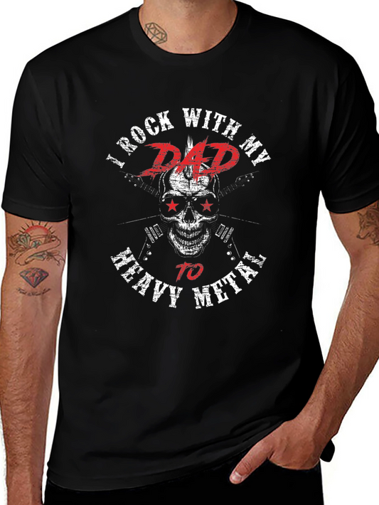 Rock With Dad Heavy Metal Black Graphic T-Shirt