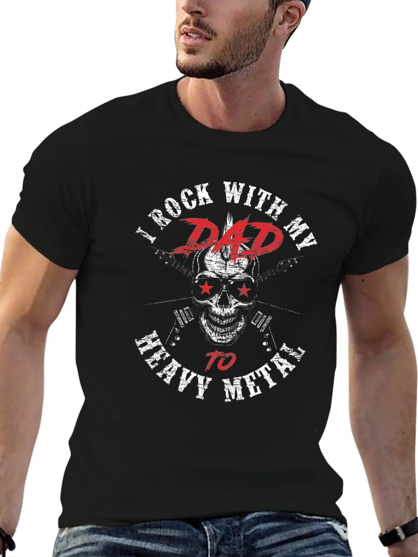 Rock With Dad Heavy Metal Black Graphic T-Shirt