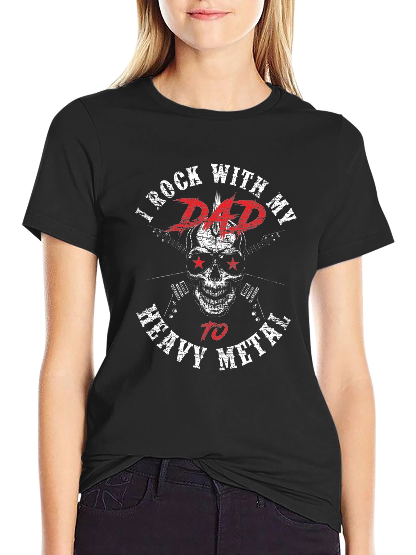 Rock With Dad Heavy Metal Black Graphic T-Shirt