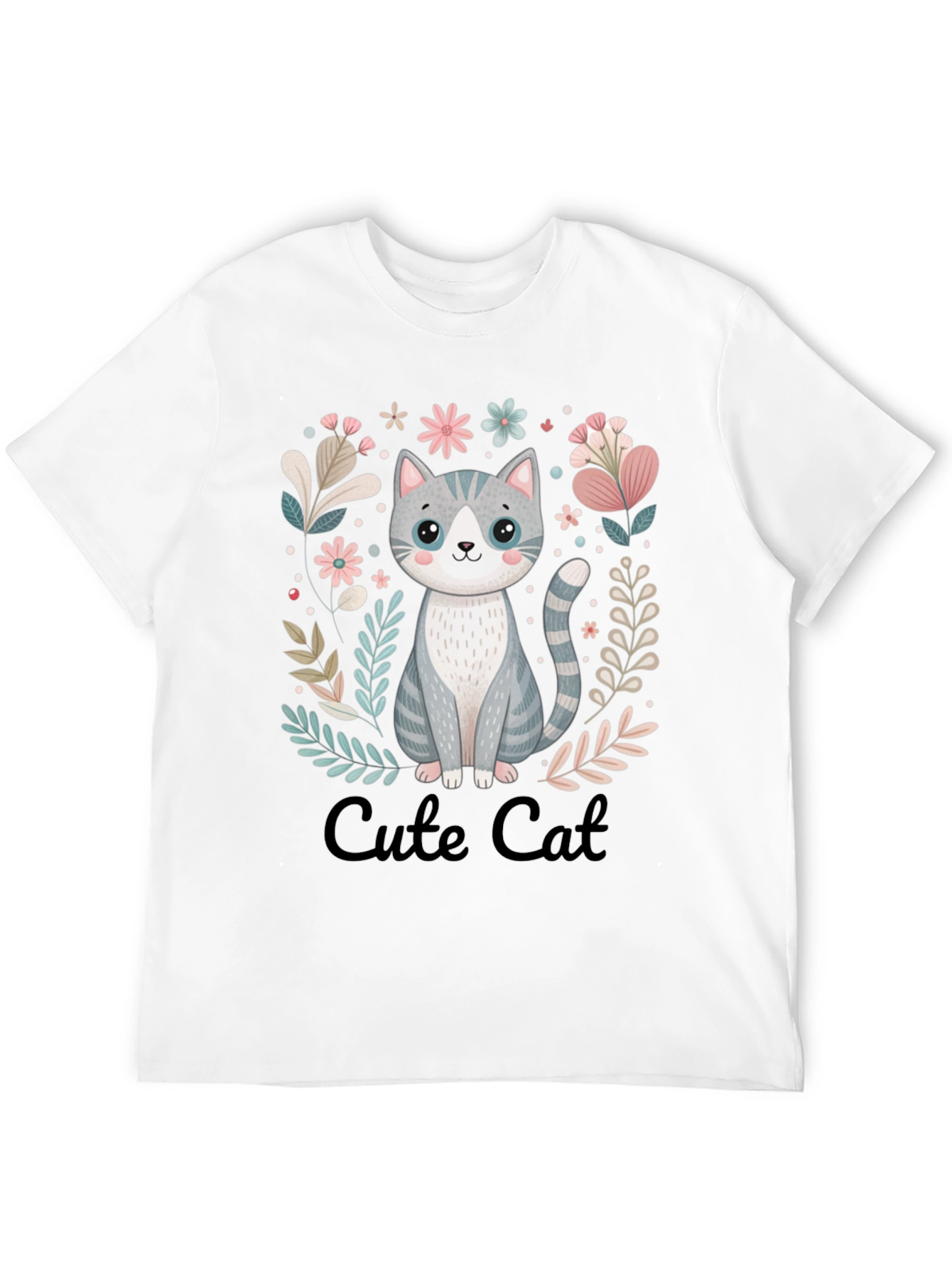 Cute Cat Graphic Tee - Black