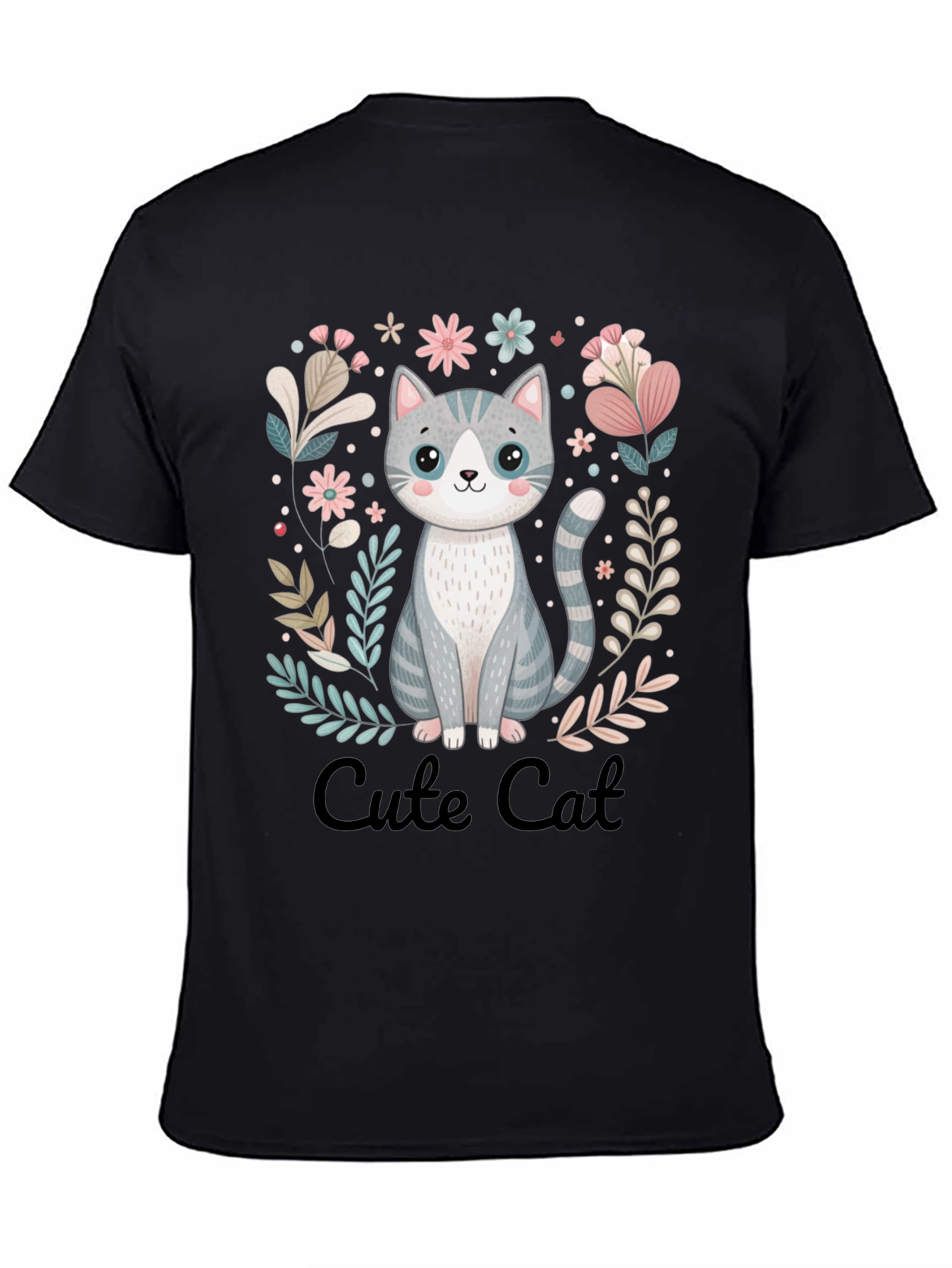 Cute Cat Graphic Tee - Black