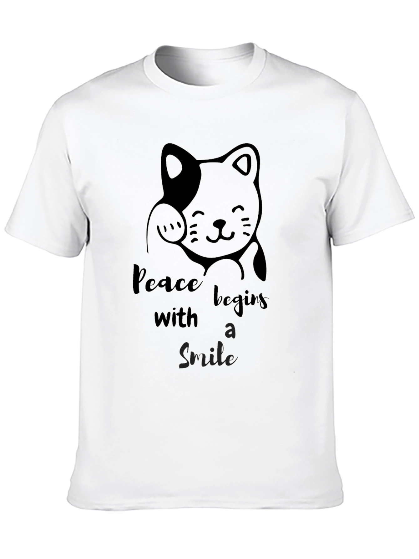 Peaceful Cat Graphic Tee - Black Cotton T-Shirt
