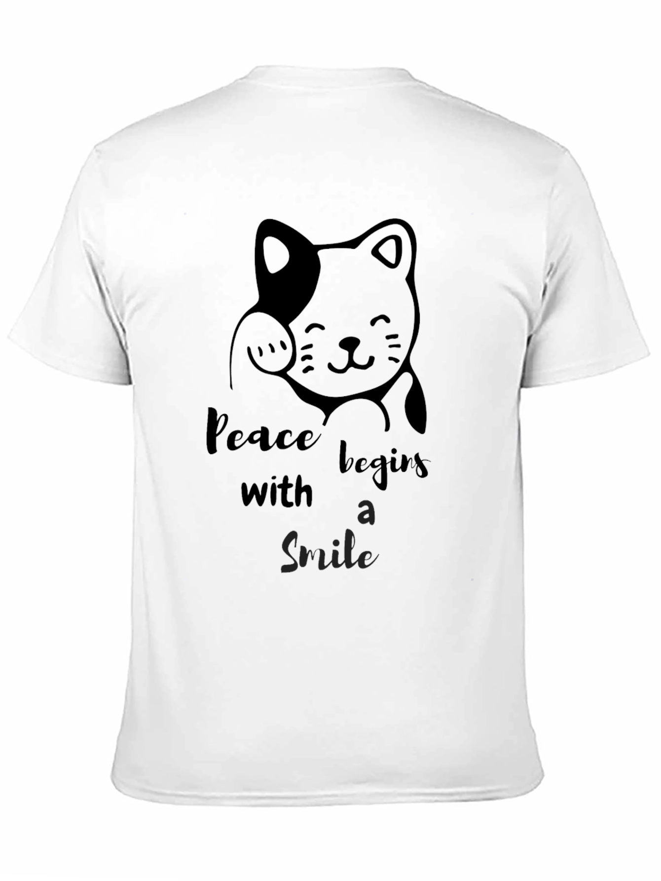 Peaceful Cat Graphic Tee - Black Cotton T-Shirt