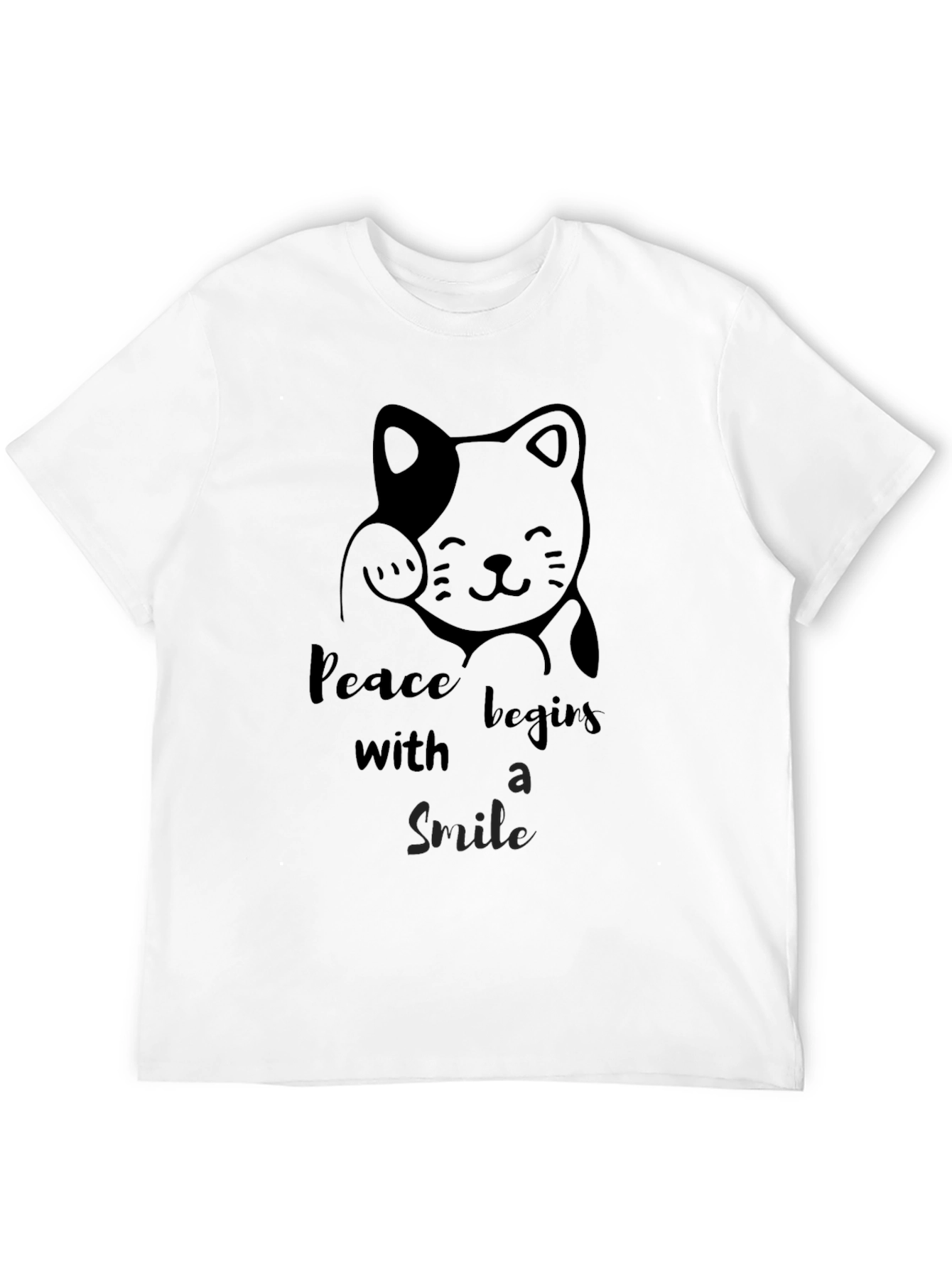 Peaceful Cat Graphic Tee - Black Cotton T-Shirt