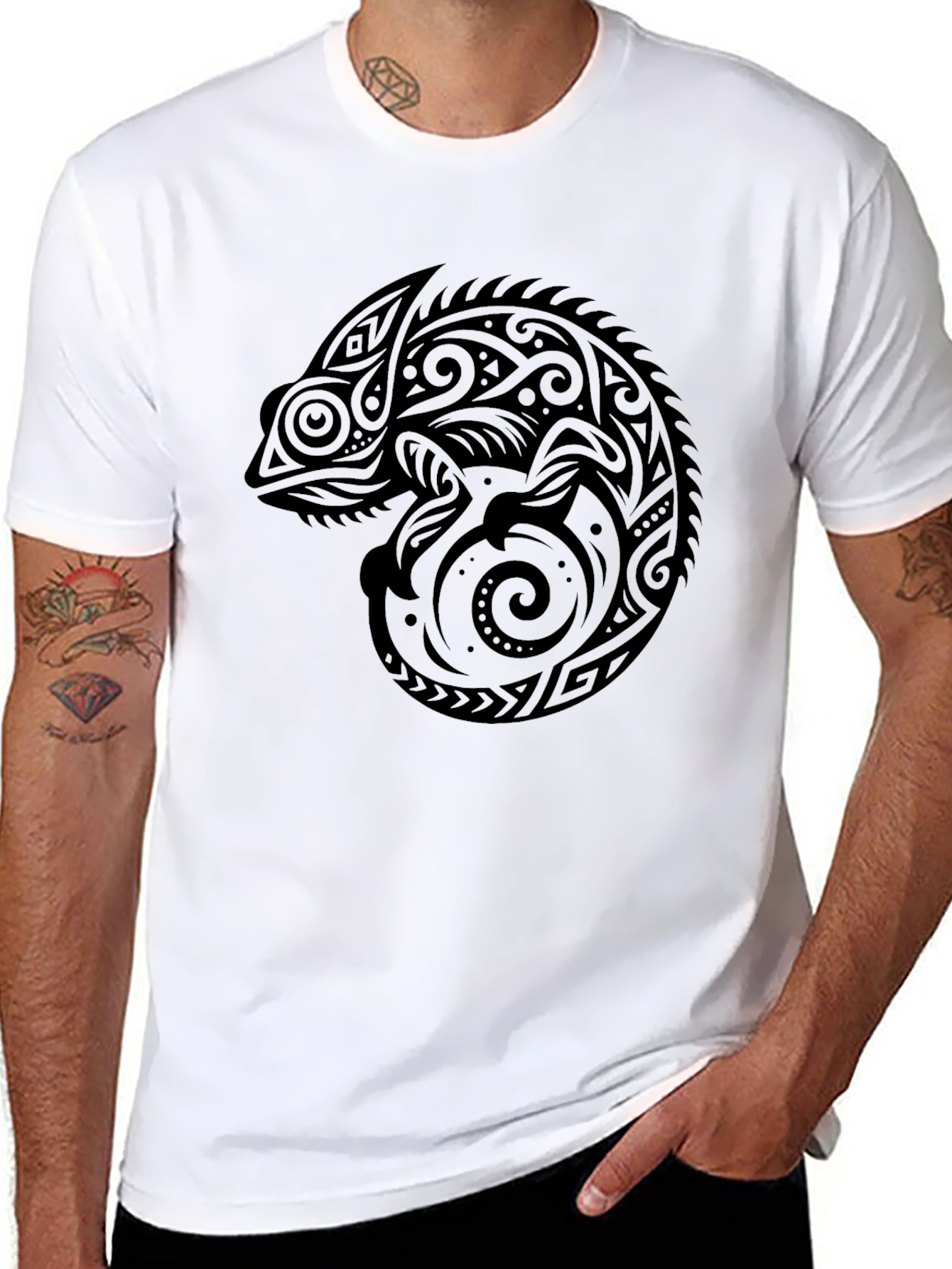 Tribal Chameleon Graphic Tee - Mens Black T-Shirt