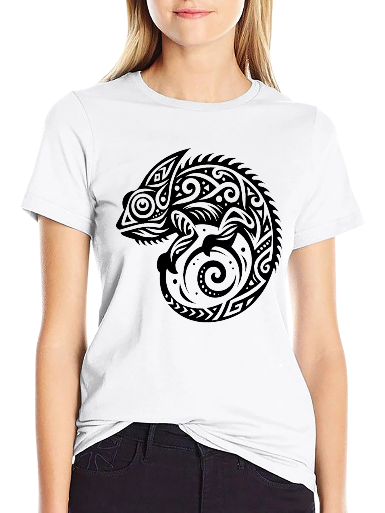 Tribal Chameleon Graphic Tee - Mens Black T-Shirt
