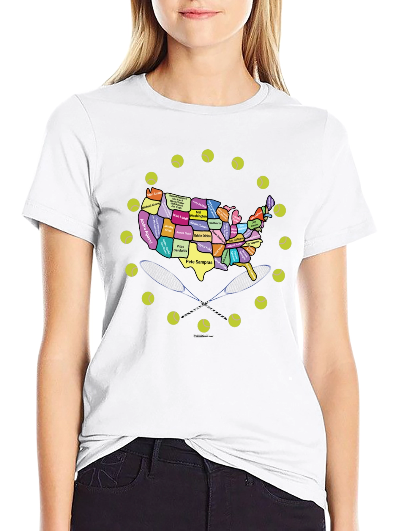 Tennis Greats USA Map Graphic Tee - Black