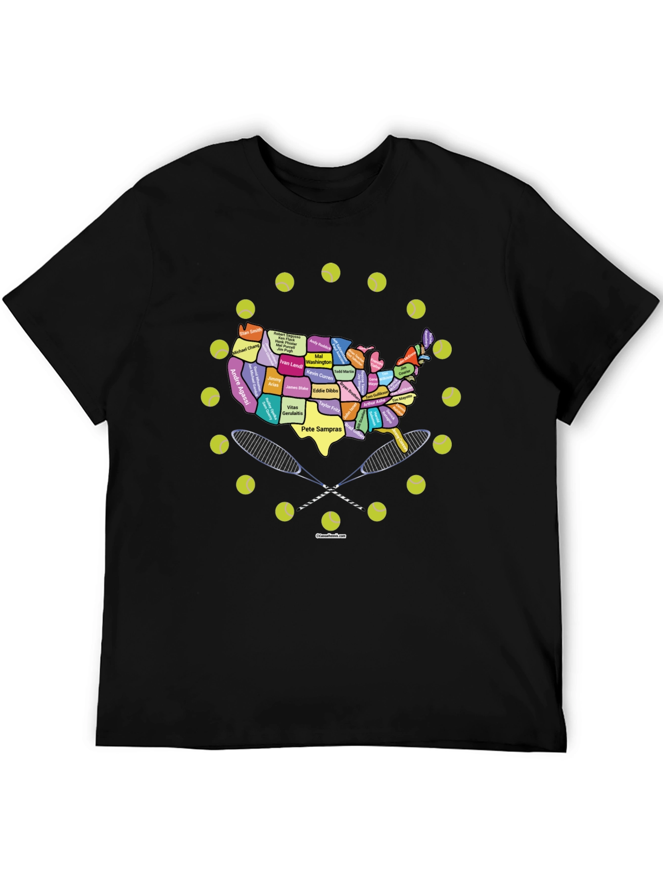 Tennis Greats USA Map Graphic Tee - Black